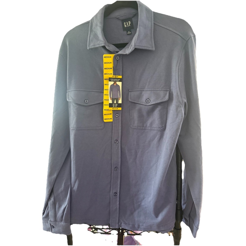 Men's Size Medium Gap Long Sleeve Knit Button Down In Blue Color NWT